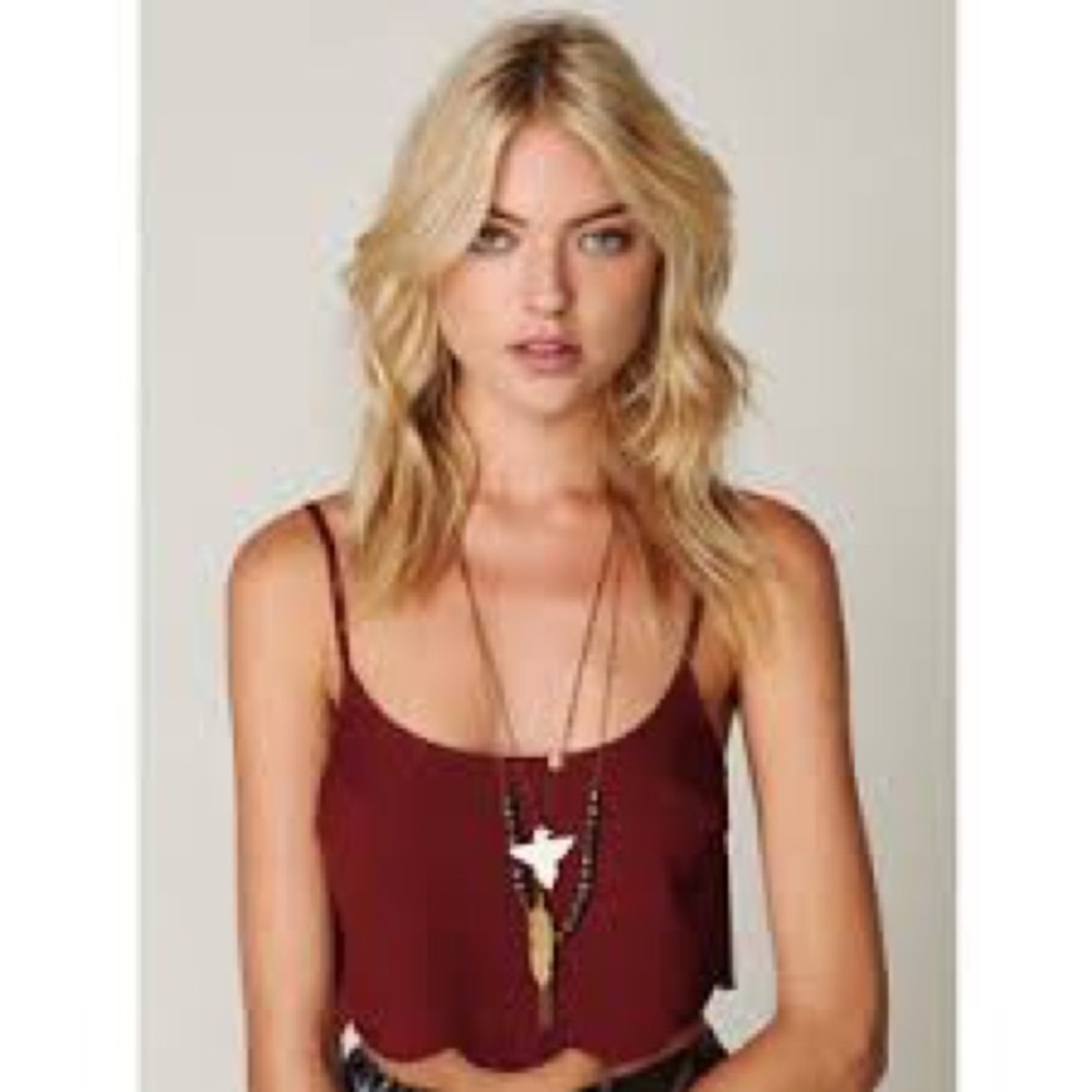 Free People scalloped silky crop top w. Lace back